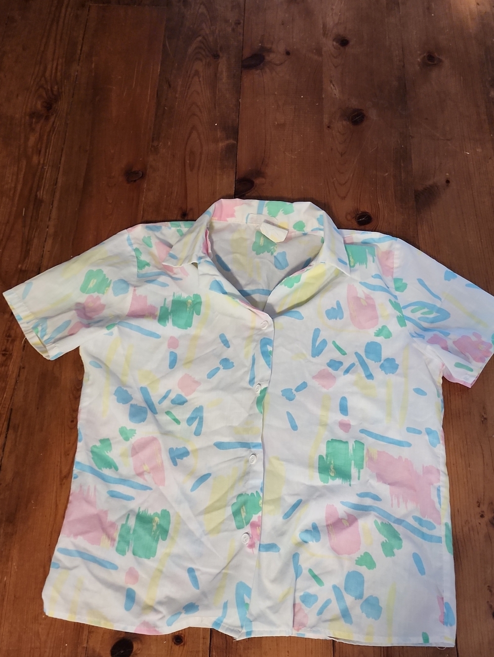 🍭80's California girl Abstract Print Short Sleeve Button-Down